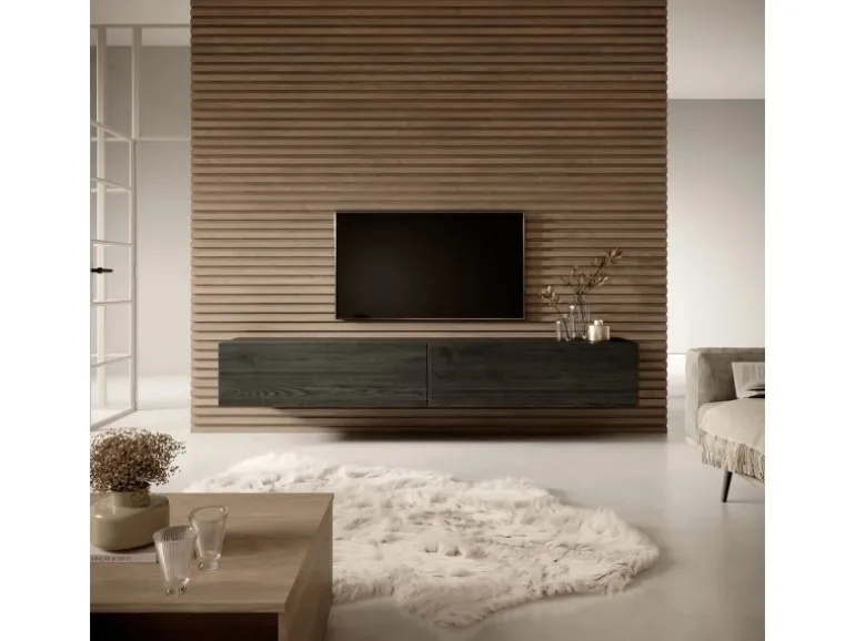 Selsey TV-Hängeboard Bisira 200 cm Holzoptik Esche Schwarzgrau
