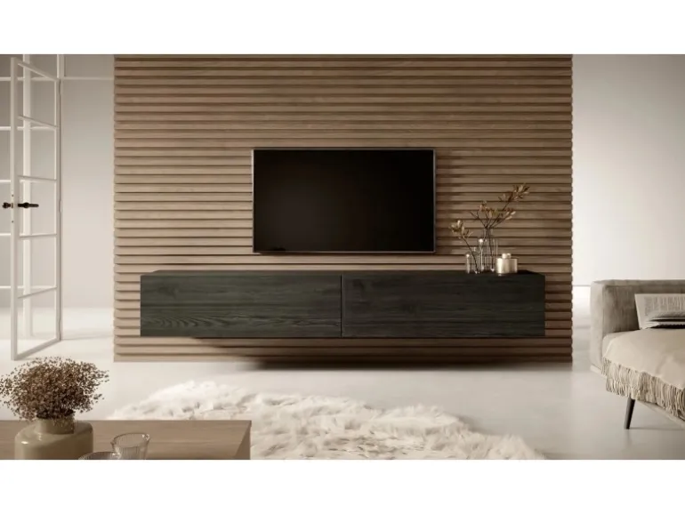 Selsey TV-Hängeboard Bisira 200 cm Holzoptik Esche Schwarzgrau