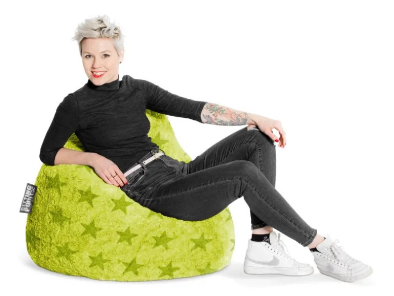 Sitting Point Sitzsack BeanBag Fluffy 220 l Grün Sternen-Muster