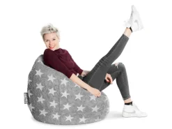 Sitting Point Sitzsack BeanBag Fluffy 220 l Grau Sternen-Muster
