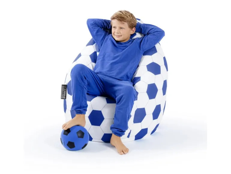 Sitting Point Sitzsack BeanBag Fankurve 220 l Blau-Weiß Fußball-Muster