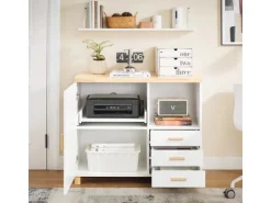 SoBuy Aktenschrank Druckertisch mit 3 Schubladen und 1 Tür Sideboard für Büro ASK07-WN