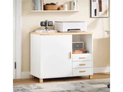 SoBuy Aktenschrank Druckertisch mit 3 Schubladen und 1 Tür Sideboard für Büro ASK07-WN