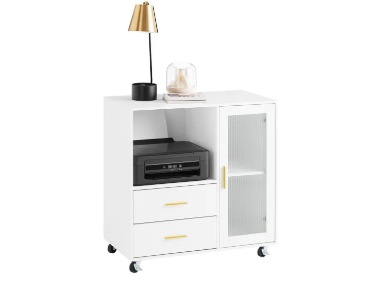 SoBuy Aktenschrank mit 2 Schubladen Druckertisch Sideboard Küchenschrank Weiß ASK09-W