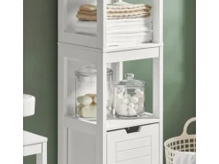 SoBuy Badezimmerschrank Hochschrank mit 2 Körben Badregal 30x144x30cm Weiß FRG126-W