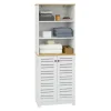 SoBuy Badezimmerschrank mit 3 Fächern und 2 Türen MDF Weiß BZR44-W