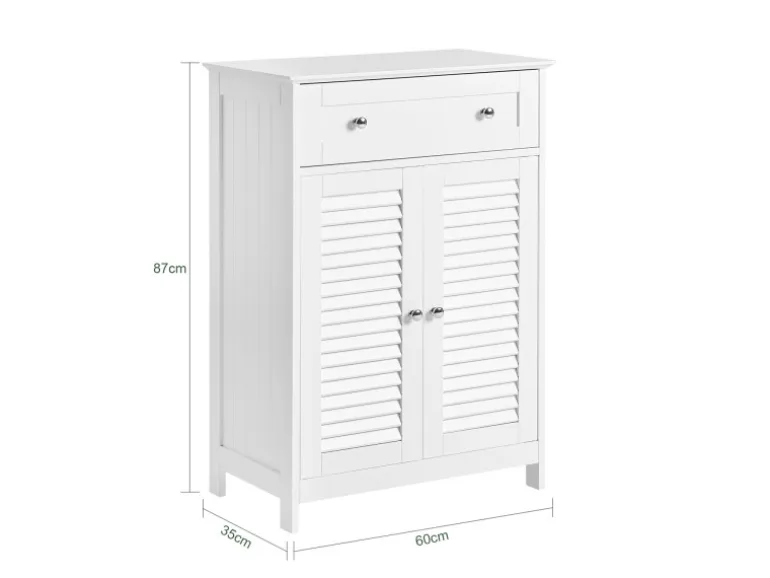 SoBuy Badezimmerschrank Sideboard mit Schublade und Lamellentüren 60x87x35cm Weiß FRG238-W