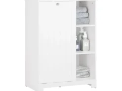 SoBuy Badschrank mit ausklappbarem Wäschesack Holz Weiß BZR105-W