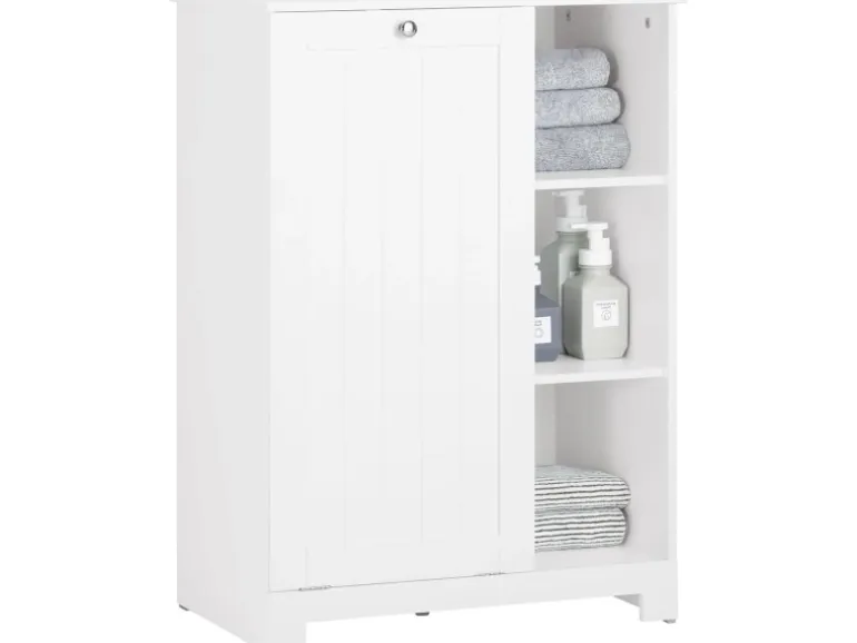 SoBuy Badschrank mit ausklappbarem Wäschesack Holz Weiß BZR105-W