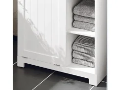 SoBuy Badschrank mit ausklappbarem Wäschesack Holz Weiß BZR105-W