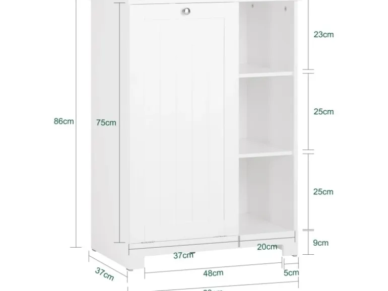 SoBuy Badschrank mit ausklappbarem Wäschesack Holz Weiß BZR105-W