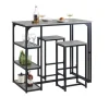 SoBuy Bartisch mit 2 Barhockern Holz Metall Natur Schwarz OGT43-F