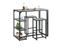 SoBuy Bartisch mit 2 Barhockern Holz Metall Natur Schwarz OGT43-F
