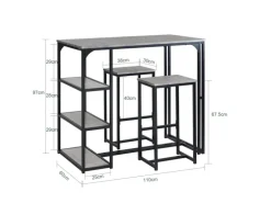 SoBuy Bartisch mit 2 Barhockern Holz Metall Natur Schwarz OGT43-F