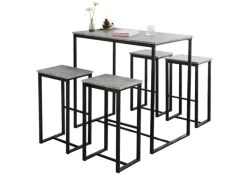 SoBuy Bartisch Set 5-teilig Essgruppe Esstisch mit 4 Hockern Grau-Schwarz OGT15-HG