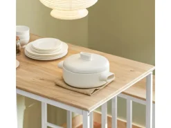 SoBuy Bartisch Set 5-teilig Essgruppe Esstisch mit 4 Hockern Weiß-Natur OGT15-WN