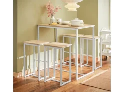SoBuy Bartisch Set 5-teilig Essgruppe Esstisch mit 4 Hockern Weiß-Natur OGT15-WN