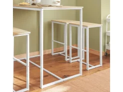 SoBuy Bartisch Set 5-teilig Essgruppe Esstisch mit 4 Hockern Weiß-Natur OGT15-WN