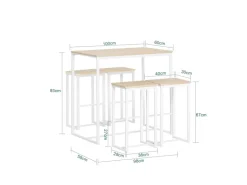 SoBuy Bartisch Set 5-teilig Essgruppe Esstisch mit 4 Hockern Weiß-Natur OGT15-WN