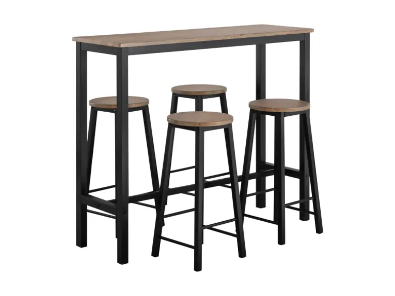 SoBuy Bartisch Set 5-teilig Essgruppe Esstisch mit 4 Hockern Braun-Schwarz OGT22-SCH