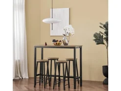 SoBuy Bartisch Set 5-teilig Essgruppe Esstisch mit 4 Hockern Braun-Schwarz OGT22-SCH