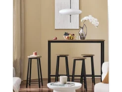 SoBuy Bartisch Set 5-teilig Essgruppe Esstisch mit 4 Hockern Braun-Schwarz OGT22-SCH