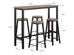 SoBuy Bartisch Set 5-teilig Essgruppe Esstisch mit 4 Hockern Braun-Schwarz OGT22-SCH