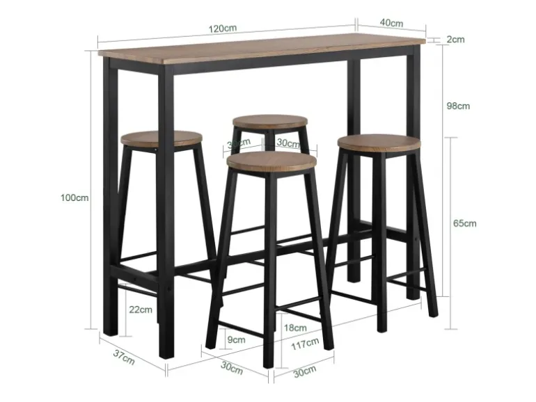 SoBuy Bartisch Set 5-teilig Essgruppe Esstisch mit 4 Hockern Braun-Schwarz OGT22-SCH
