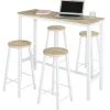 SoBuy Bartisch Set 5-teilig Essgruppe Esstisch mit 4 Hockern Weiß-Natur OGT22-WN