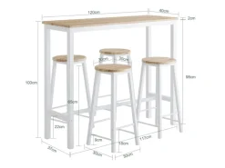 SoBuy Bartisch Set 5-teilig Essgruppe Esstisch mit 4 Hockern Weiß-Natur OGT22-WN