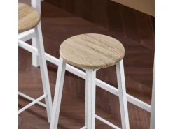 SoBuy Bartisch Set 5-teilig Essgruppe Esstisch mit 4 Hockern Weiß-Natur OGT22-WN