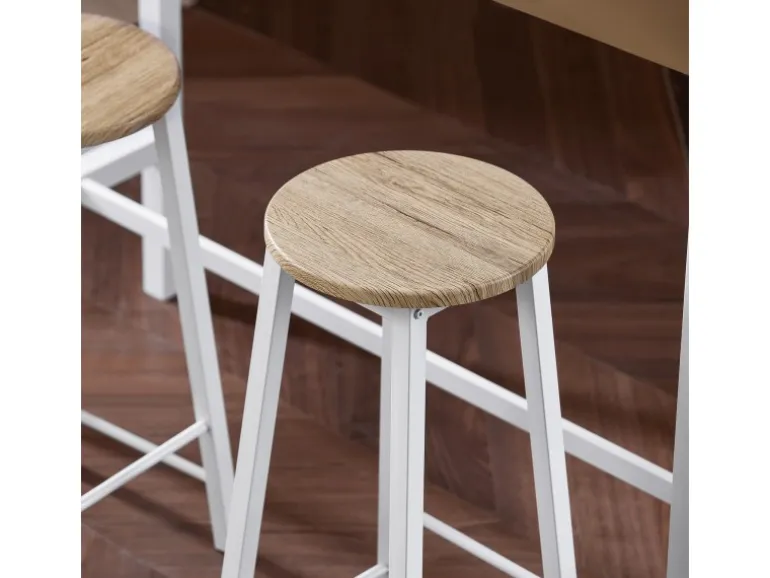 SoBuy Bartisch Set 5-teilig Essgruppe Esstisch mit 4 Hockern Weiß-Natur OGT22-WN