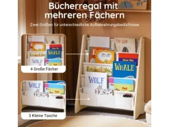 SoBuy Bücherregal Kinderregal mit 4 Stofffächern Zeitungsständer KMB50-N