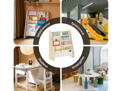 SoBuy Bücherregal Kinderregal mit 4 Stofffächern Zeitungsständer KMB50-N