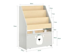 SoBuy Bücherregal Kinderregal mit 3 Ablagefächern und 1 Spielzeugtruhe KMB104-HG