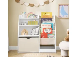 SoBuy Bücherregal Kinderregal mit Stofftaschen und 3 Regale Weiß 80x80x40cm KMB119-W