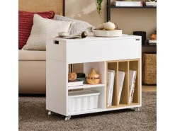 SoBuy Beistelltisch Druckertisch mit Rollen Couchtisch Aktenschrank FBT134-W