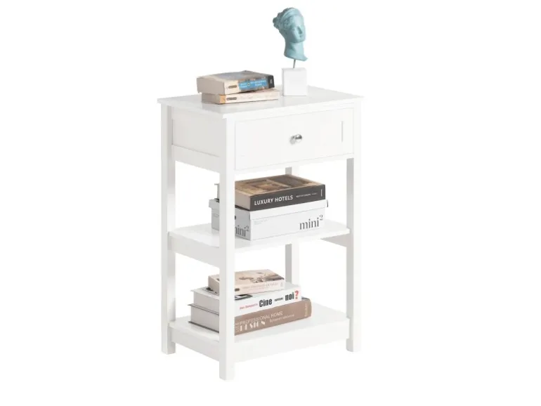 SoBuy Beistelltisch Nachttisch mit Schublade und 2 Ablagen 45x68x30cm Weiß FBT46-W