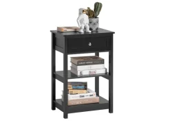 SoBuy Beistelltisch Nachttisch mit Schublade und 2 Ablagen 45x68x30cm Schwarz FBT46-SCH