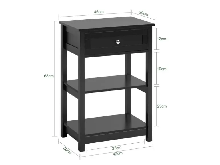 SoBuy Beistelltisch Nachttisch mit Schublade und 2 Ablagen 45x68x30cm Schwarz FBT46-SCH
