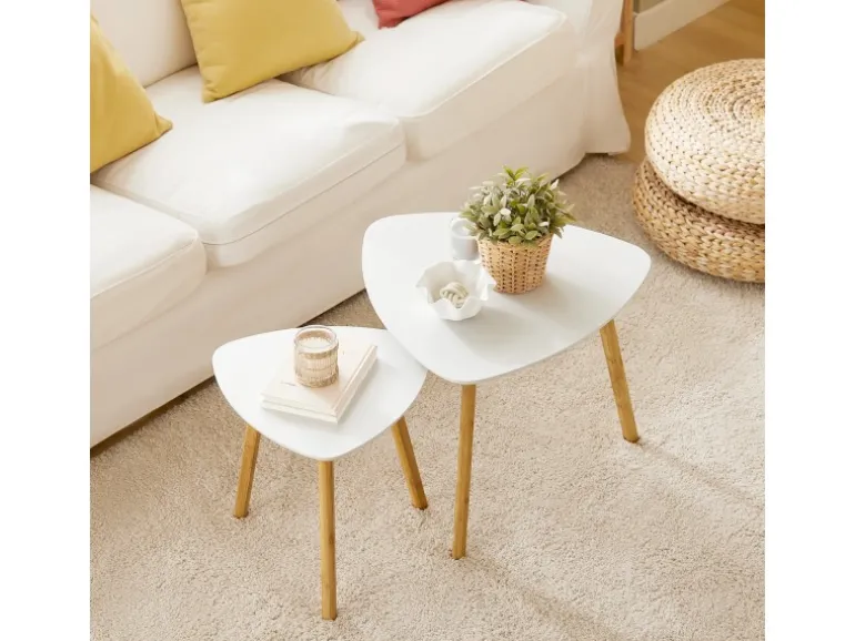 SoBuy Couchtisch 2er-Set Beistelltisch Satztisch fürs Wohnzimmer Weiß FBT74-W