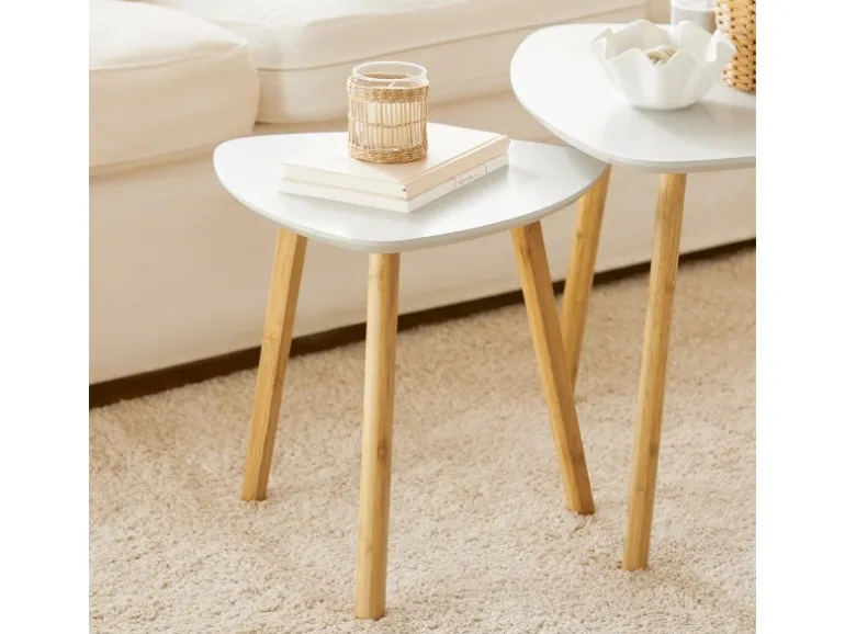 SoBuy Couchtisch 2er-Set Beistelltisch Satztisch fürs Wohnzimmer Weiß FBT74-W