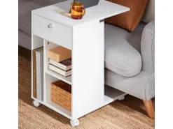 SoBuy Couchtisch mit Tablet Schiene Beistelltisch mit Rollen Weiß FBT148-W