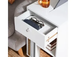 SoBuy Couchtisch mit Tablet Schiene Beistelltisch mit Rollen Weiß FBT148-W