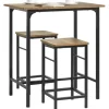 SoBuy Essgruppe Bartisch Set Esstisch mit 2 Barhockern Braun-Schwarz OGT10-PF