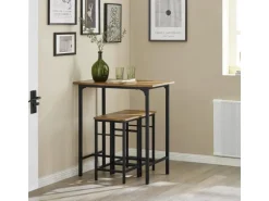 SoBuy Essgruppe Bartisch Set Esstisch mit 2 Barhockern Braun-Schwarz OGT10-PF