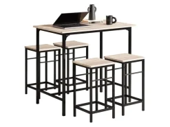 SoBuy Essgruppe Esstisch Set 5-teilig Bartisch mit 4 Hockern Natur-Schwarz OGT11-N