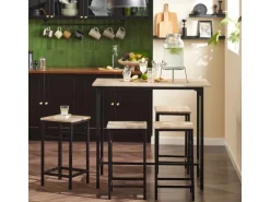SoBuy Essgruppe Esstisch Set 5-teilig Bartisch mit 4 Hockern Natur-Schwarz OGT11-N