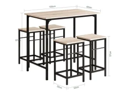 SoBuy Essgruppe Esstisch Set 5-teilig Bartisch mit 4 Hockern Natur-Schwarz OGT11-N