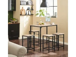SoBuy Essgruppe Esstisch Set 5-teilig Bartisch mit 4 Hockern Natur-Schwarz OGT11-N